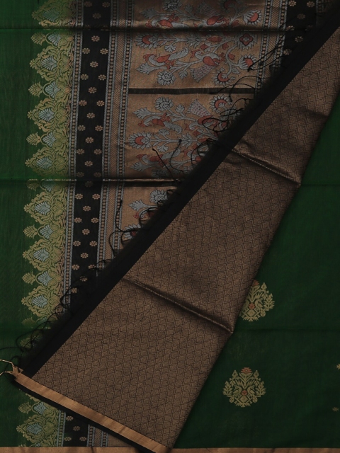 Pothys Green & Brown Silk Cotton Woven Design Saree