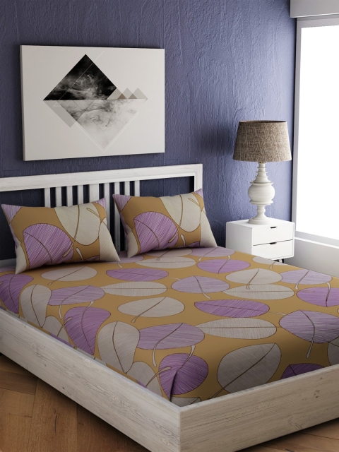 EverHOME Mauve & Brown Floral 210 TC Cotton 1 Queen Bedsheet with 2 Pillow Covers