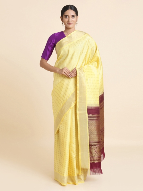 Taneira Yellow Handwoven Pure Zari Kanjeevaram Saree