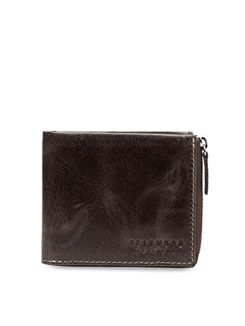 Teakwood Leathers Men Coffee Brown Solid Zip Around Leather Wallet