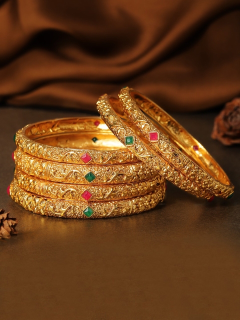 Rubans Set Of Six 22K Gold-Plated Pink & Green Stone-Studded Sustainable Handcrafted Bangles
Rubans Set Of Six 22K Gold-Plated Pink & Green Stone-Studded Sustainable Handcrafted Bangles