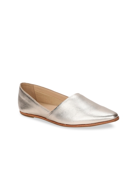 ALDO Women Silver-Toned Solid Leather Ballerinas