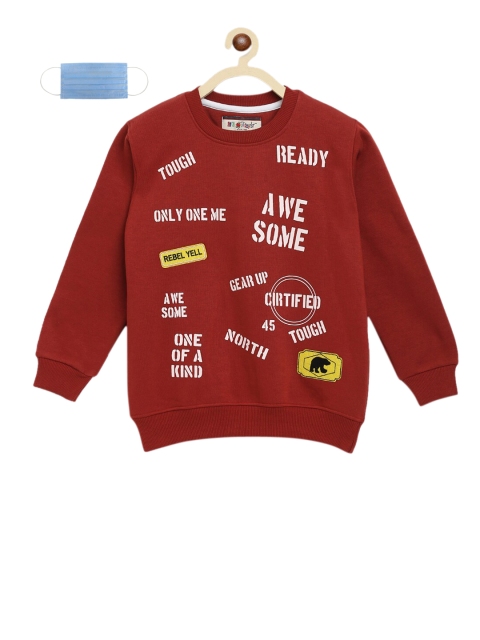 Lil Tomatoes Boys Rust Brown Printed Sweatshirt