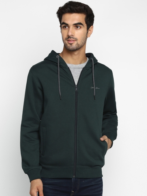 Octave Men Green Solid Hooded Sweatshirt