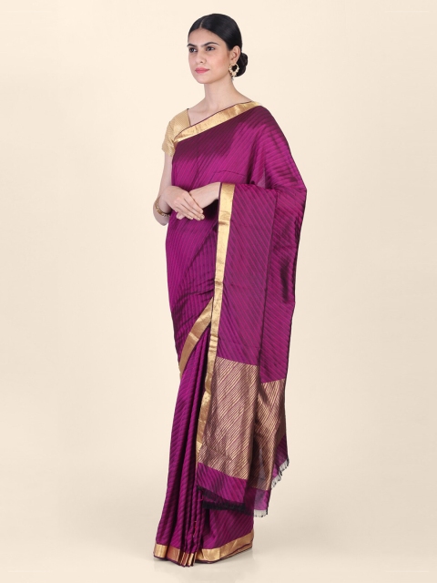 Hastakala Pink & Gold-Toned Silk Blend Woven Design Saree