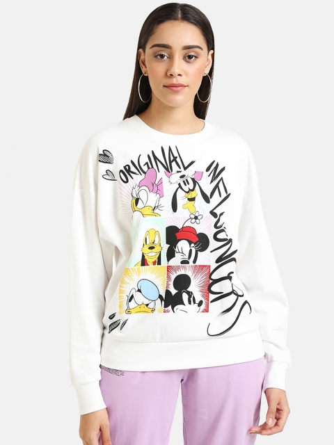 Kazo Women White & Black Disney And Friends Printed Sweatshirt
