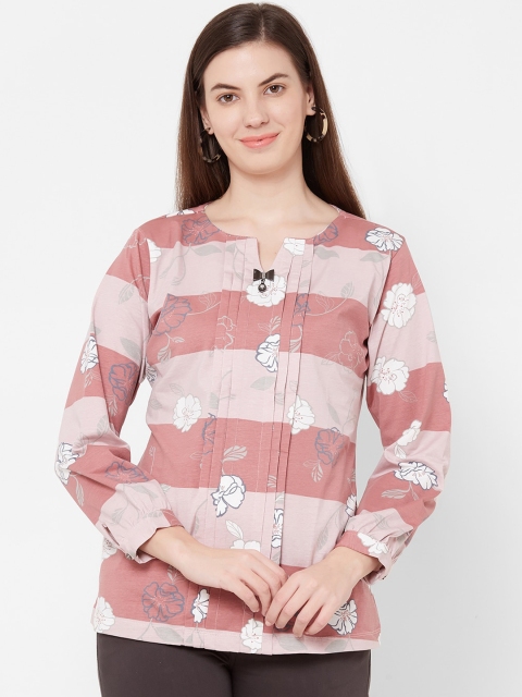 Juliet Women Peach-Coloured Printed Pure Cotton Top
