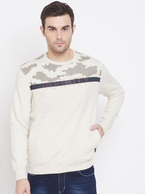 Crimsoune Club Men Cream & Navy Blue Printed Sweatshirt