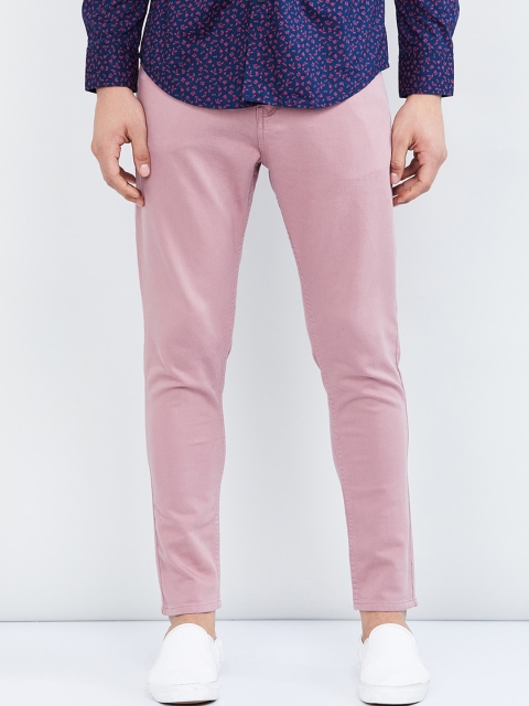 max Men Pink Skinny Fit Mid-Rise Low Distress Jeans