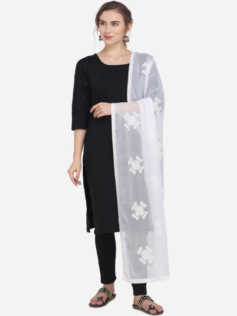 mf White Embroidered Dupatta