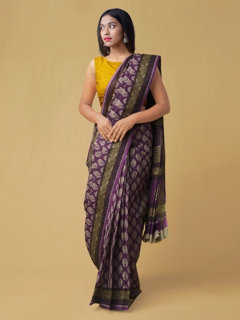 Unnati Silks Violet & Off-White Pure Cotton Printed Saree