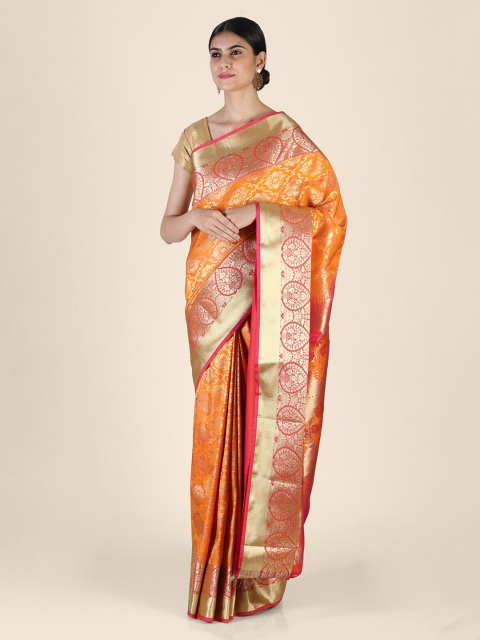 Hastakala Pink & Gold-Toned Brocade Checked Kanjeevaram Saree