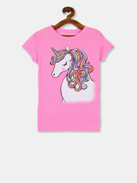 The Childrens Place Girls Pink & White Unicorn Print T-shirt