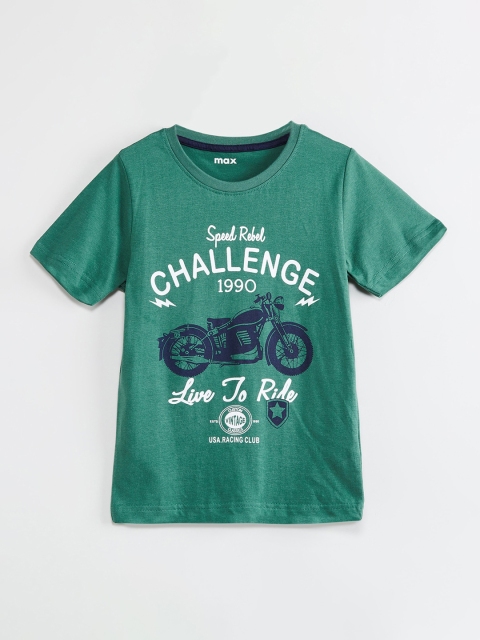max Boys Green Printed Round Neck T-shirt