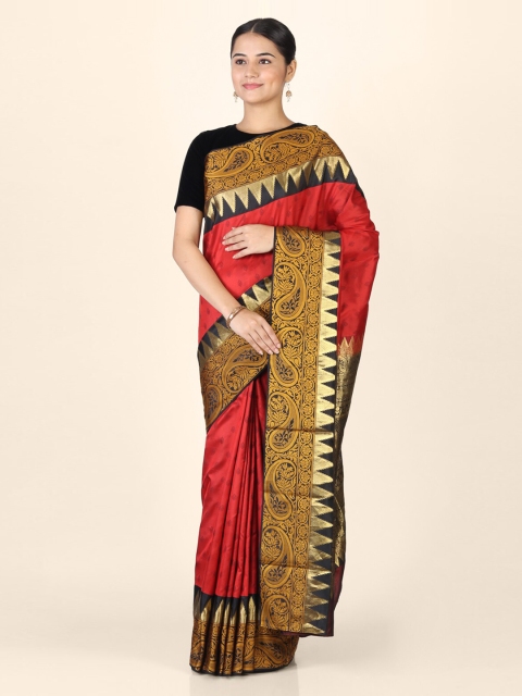Hastakala Red & Gold-Toned Pure Silk Woven Design Kanjeevaram Saree