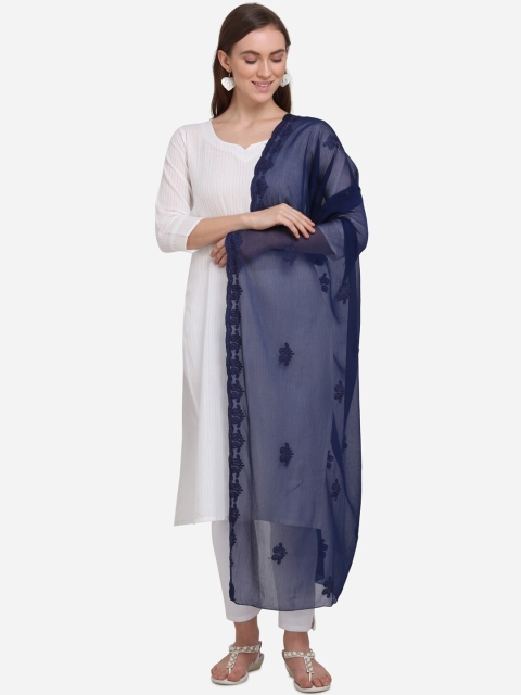 mf Navy Blue Embroidered Dupatta