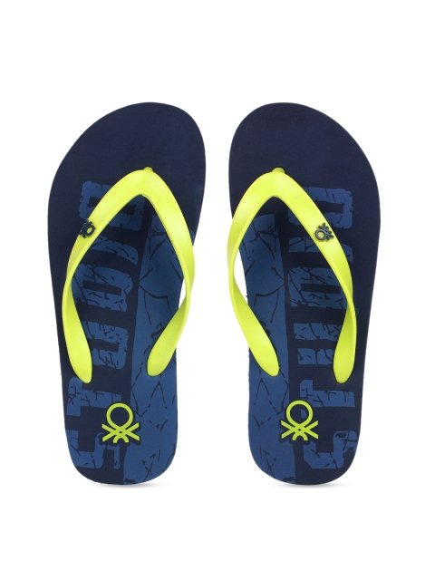 United Colors of Benetton Men Navy Blue & Yellow Printed Thong Flip-Flops