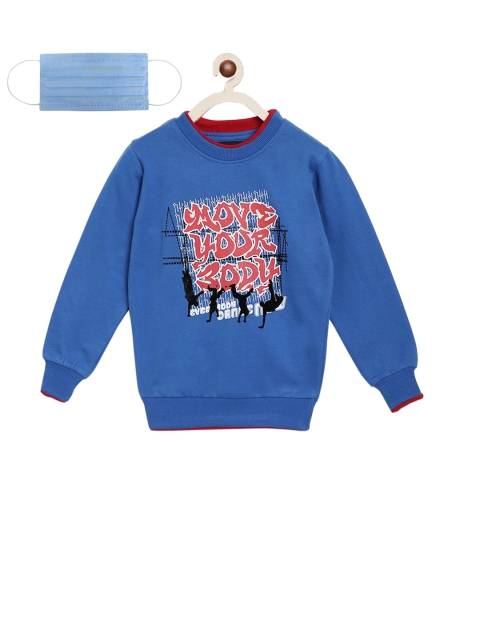 Lil Tomatoes Boys Blue Printed Sweatshirt with 3-Ply Mask