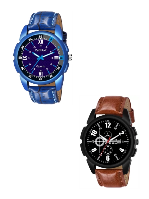 VeBNoR Boys Set Of 2 Navy Blue & Black Analogue Watch WT 137BLUE-149BLACK