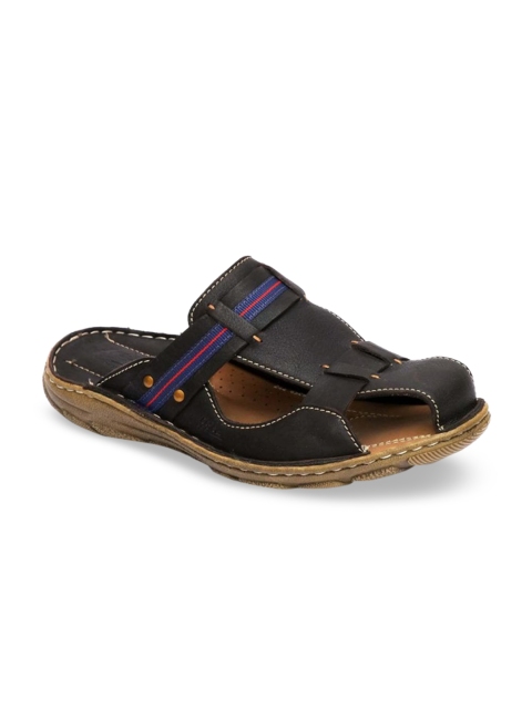 Hitz Men Brown Solid Leather Comfort Sandals