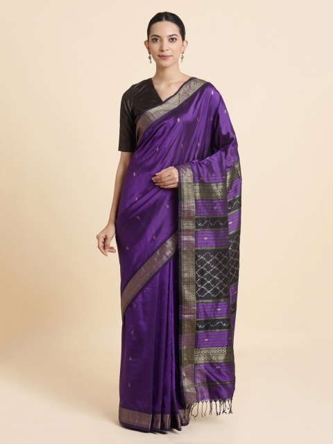 Taneira Violet & Beige Handwoven Pure Silk Maheshwari Saree