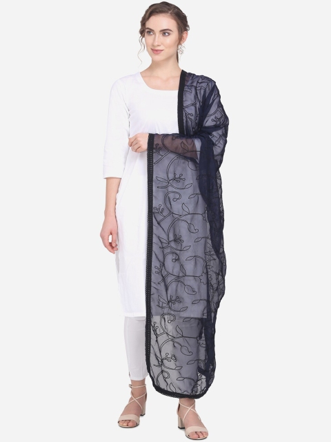 mf Navy Blue Embroidered Dupatta