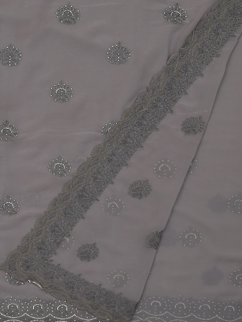 Pothys Grey Woven Design Poly Georgette Saree
