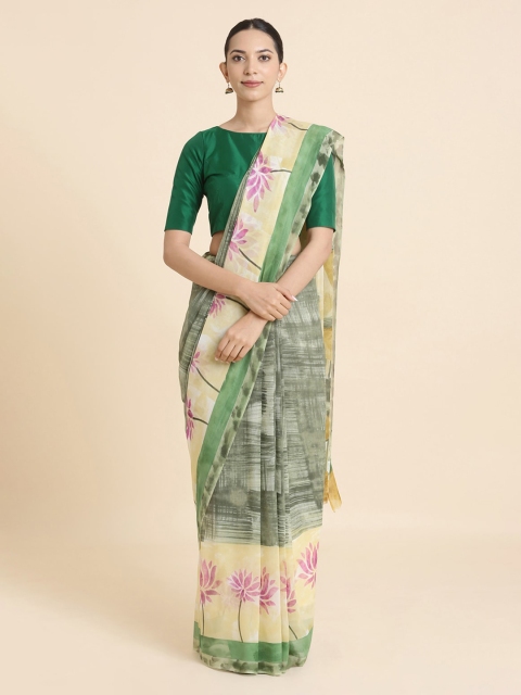 Taneira Green Hand Painted Pure Georgette Saree
