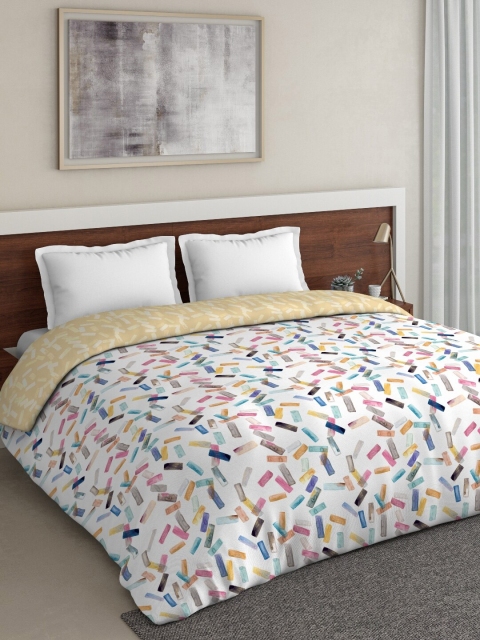DDecor Beige & White Abstract Mild Winter 150 GSM Reversible Double Bed Dohar