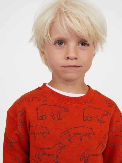 H&M Boys Orange & Black Printed Pullover Sweatshirt