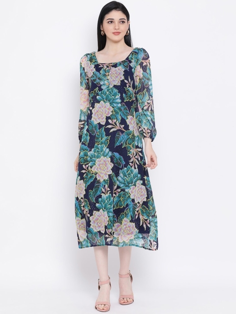 Oxolloxo Women Multicoloured Printed A-Line Dress, Multi
