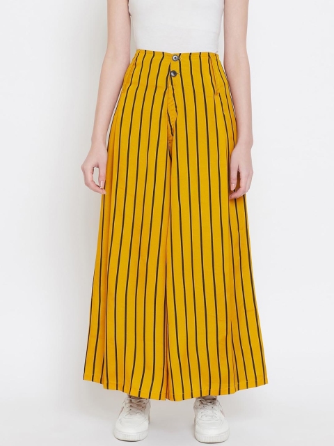 Castle Women Mustard & Black Striped Wide Leg Palazzos