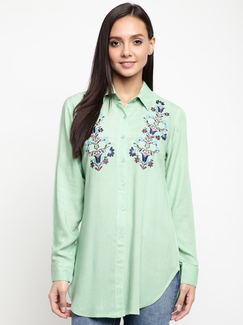 Mayra Women Green Regular Fit Self Design Casual Shirt