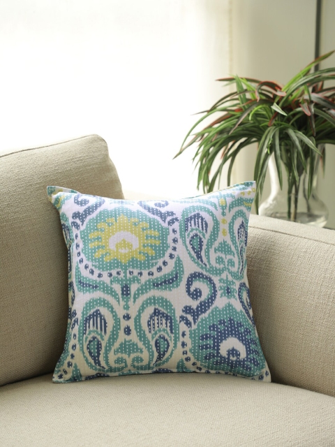 BLUE BOAT Blue & White Set of Single Floral Square Cushion Covers
