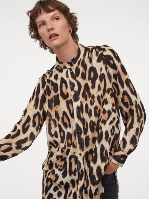 H&M Women Beige & Black Patterned Blouse