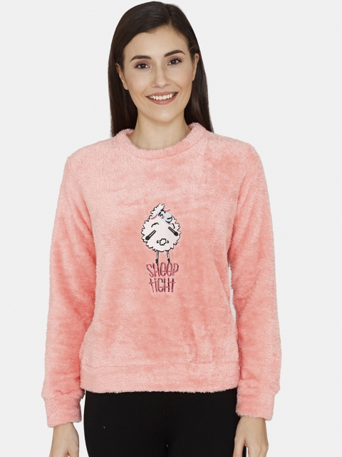 Zivame Women Pink Embroidered Sweatshirt
