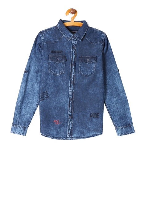 Cherokee Boys Blue Regular Fit Solid Casual Shirt