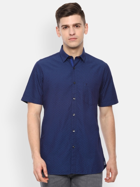 Van Heusen Sport Men Navy Blue Slim Fit Self Design Casual Shirt