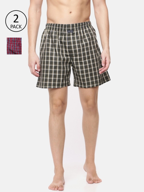 Force NXT Men Pack Of 2 Checked Boxer Shorts, Red