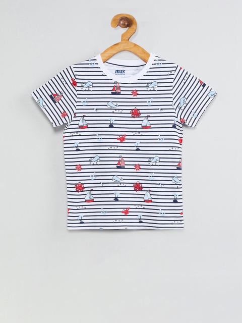 max Boys White & Navy Blue Striped Henley Neck T-shirt