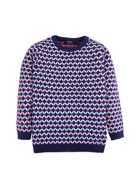 RVK Girls Navy Blue Printed Pullover Sweater
