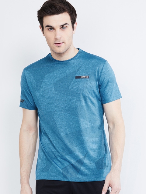 max Men Blue Printed Mandarin Collar T-shirt