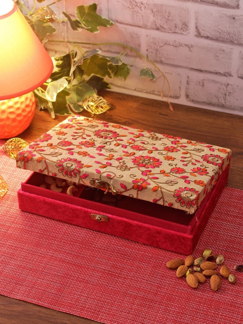 Aapno Rajasthan Pink & Beige Embroidered Wooden Multipurpose Box