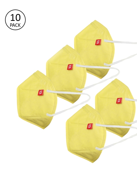 Swiss Design Unisex Pack Of 10 Yellow Reusable 5-Ply Masks