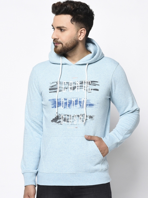 98 Degree North Men Blue Printed Hooded Sweatshirt