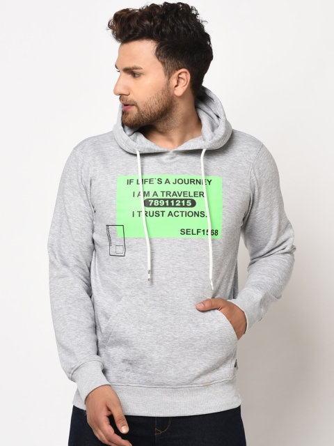 98 Degree North Men Grey Printed Hooded Sweatshirt