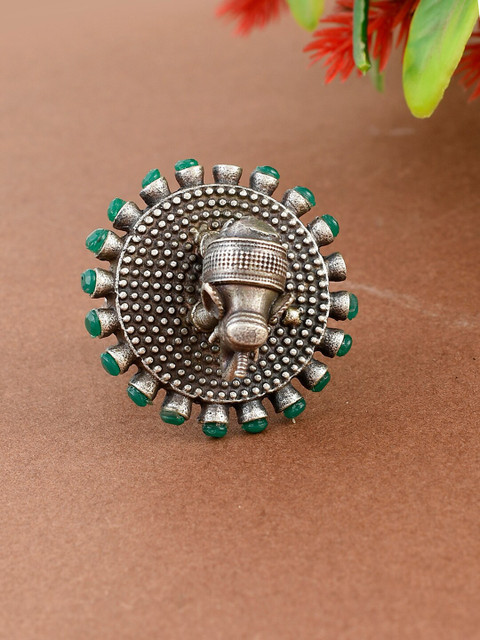 Silvermerc Designs Oxidized Silver-Plated & Green Stone-Studded Adjustable Sustainable Finger Ring
Silvermerc Designs Oxidized Silver-Plated & Green Stone-Studded Adjustable Sustainable Finger Ring