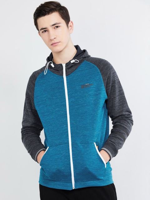 max Men Blue Colourblocked Hooded Sweatshirt