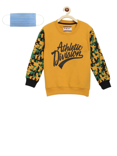 Lil Tomatoes Boys Mustard Yellow Printed Sweatshirt