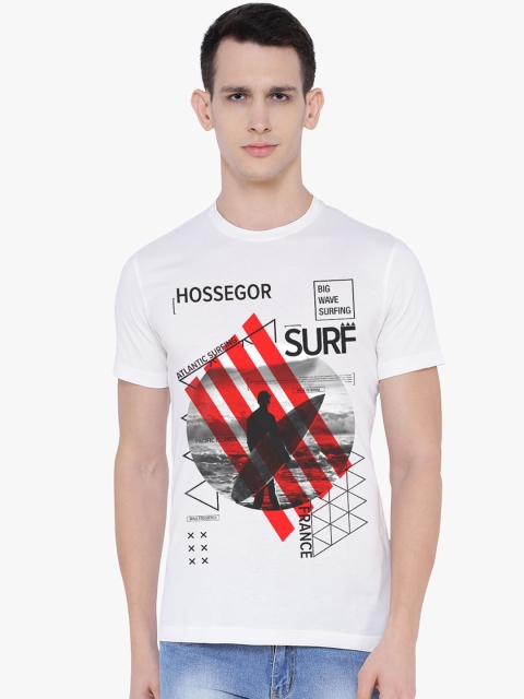 THREADCURRY Men White Printed Round Neck T-shirt